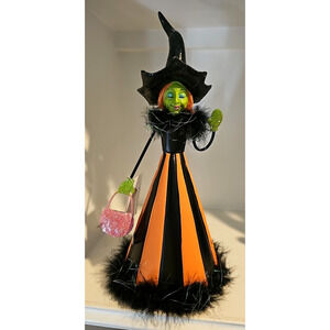 Whimsical Halloween Witch w/ Feather Boa & Purse 13” Tall NEW from Ghoulish!
